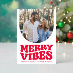 Merry vibes retro fun Christmas Letterpress Photo Cards