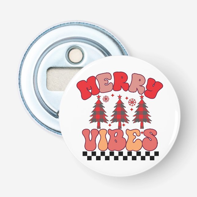Merry Vibes Retro Groovy Christmas Holidays Bottle Opener (Front)