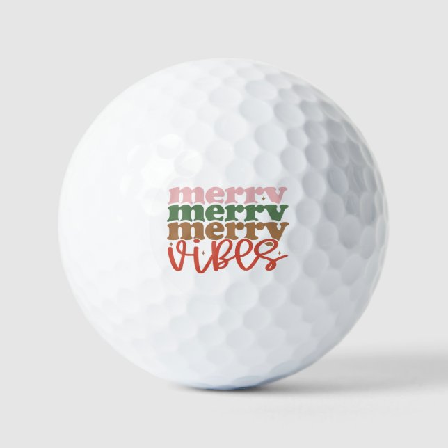 Merry Vibes Retro Groovy Christmas Holidays Golf Balls (Front)