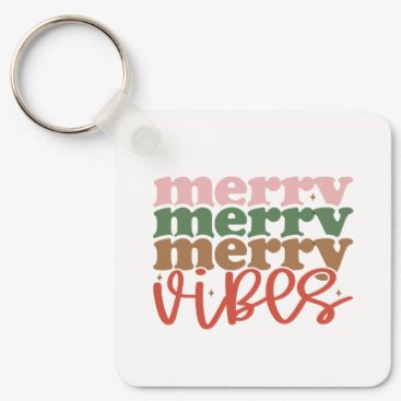 Merry Vibes Retro Groovy Christmas Holidays Keychain