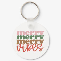 Merry Vibes Retro Groovy Christmas Holidays Keychain