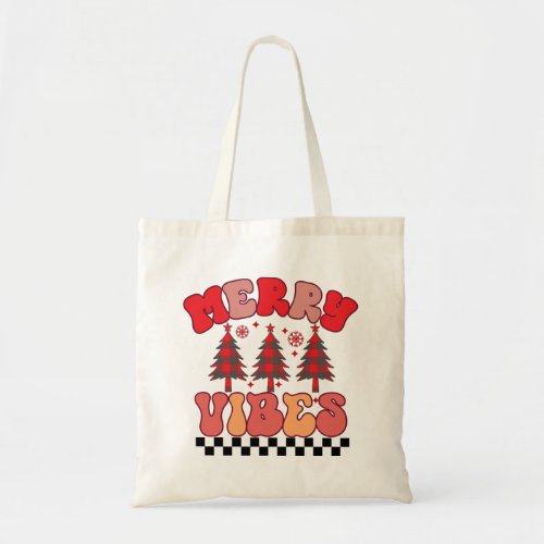 Merry Vibes Retro Groovy Christmas Holidays Tote Bag