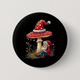 Merry Vintage Christmas Gnome Mushroom Santa Claus Button