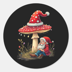 Merry Vintage Christmas Gnome Mushroom Santa Claus Classic Round Sticker