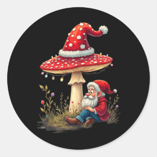 Merry Vintage Christmas Gnome Mushroom Santa Claus Classic Round Sticker