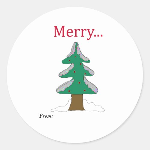 Merry Vintage Christmas Tree Classic Round Sticker