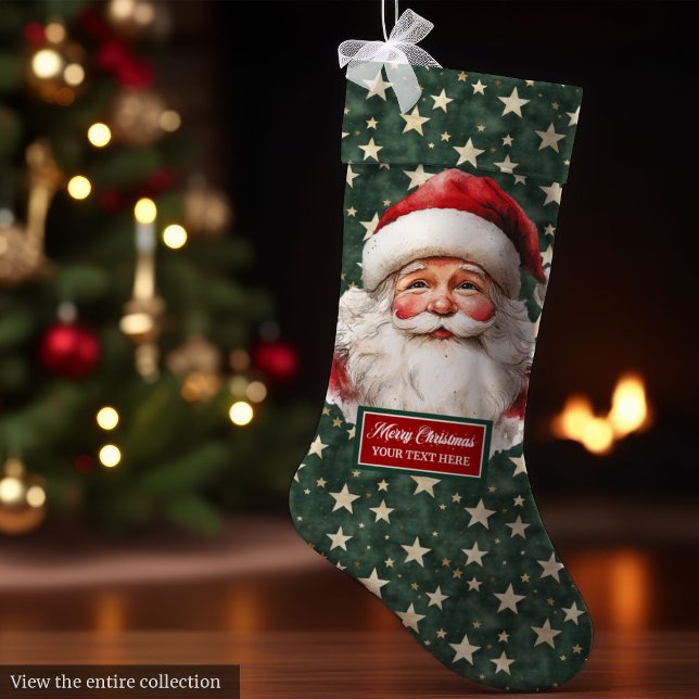 Merry Vintage Santa Stocking Personalized Xmas (Merry Vintage Santa Stocking Personalized Christmas Gift)