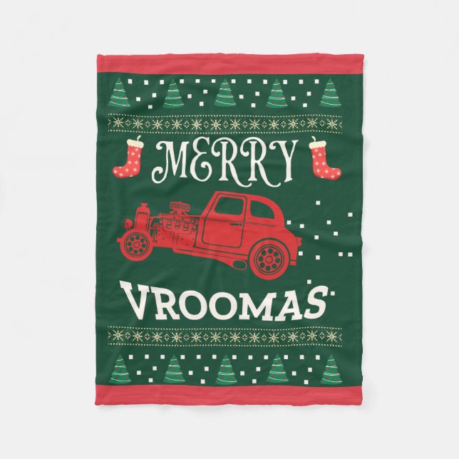 MERRY VROOMAS - CHRISTMAS UGLY SWEATER FLEECE BLANKET (Front)
