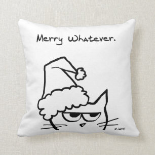 Merry Whatever - Angry Cat is a Christmas Grump Throw Pillow