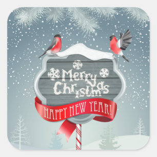 Merry White Christmas & Happy New Year with Birds Square Sticker