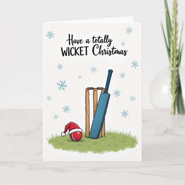 Merry Wicket Cricket Christmas Card (Front)