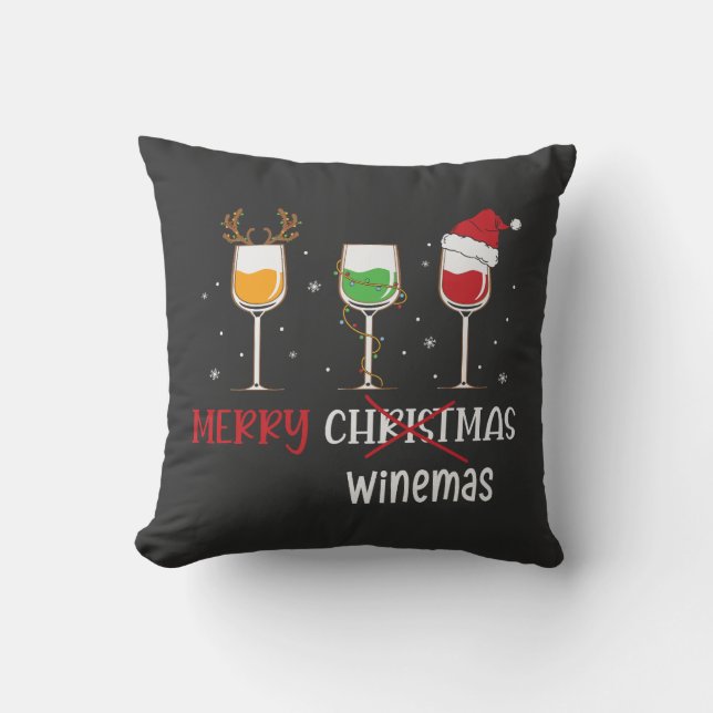 Merry Winemas Throw Pillow (Front)