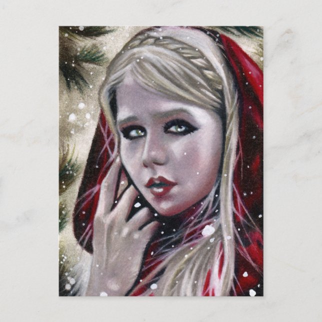 Merry winter girl red christmas snow holiday postcard (Front)