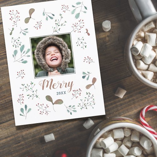 Merry Winter Woodland Christmas Photo Holiday Postcard