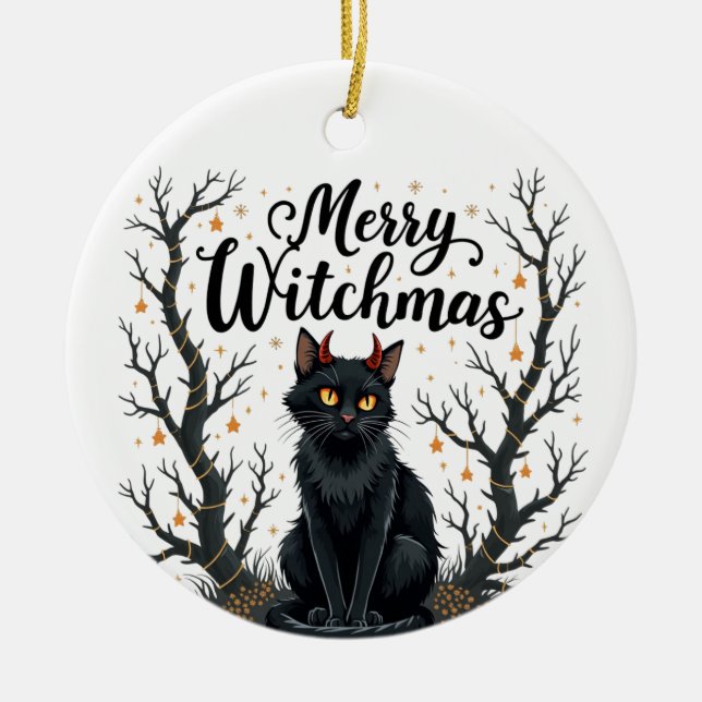 Merry Witchmas Black Cat Ornament (Front)