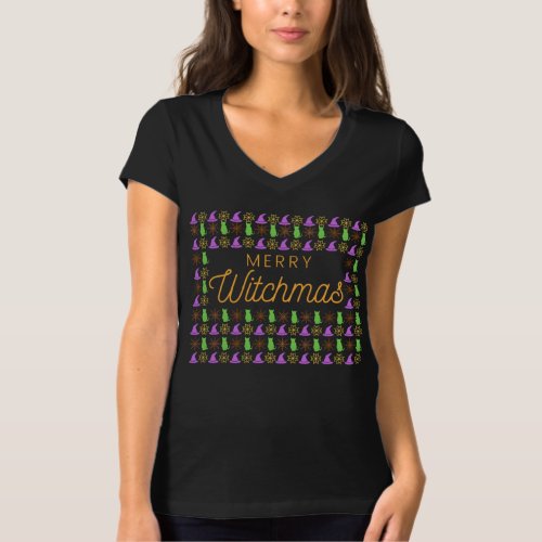 Merry Witchmas Halloween Christmas Pattern T_Shirt