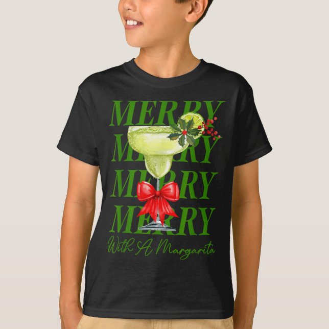 Merry With A Margarita Christmas Drinking Margarit T-Shirt (Front)