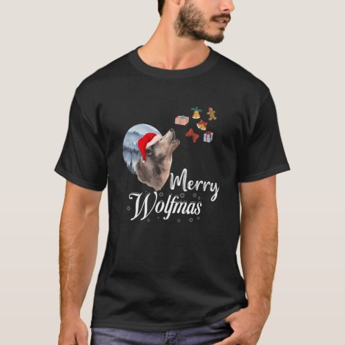 Merry Wolfmas Christmas Funny Wolf S Santa Hat Wol T_Shirt