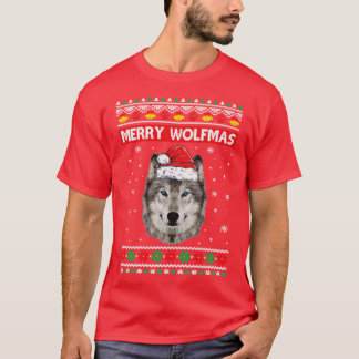 Merry Wolfmas Merry Christmas Ugly Wolf Funny Xmas T-Shirt