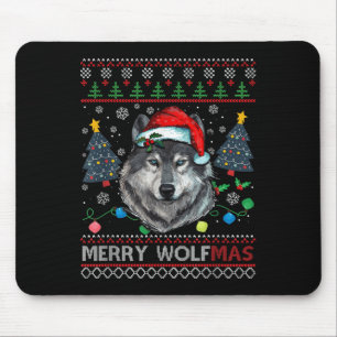Merry Wolfmas Merry Christmas Wolf Ugly Sweater Fu Mouse Pad