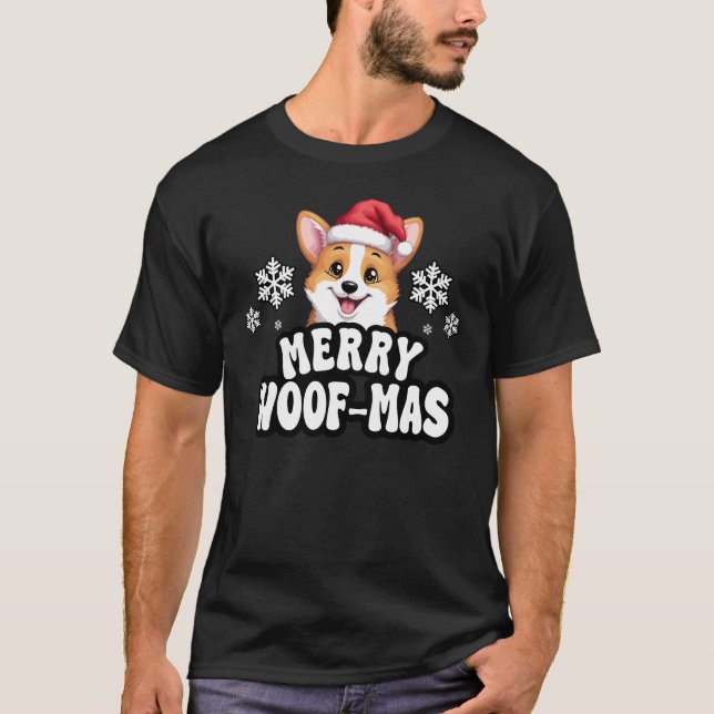 Merry Woof-Mas Welsh Corgi Dog Lover Jolly Festive T-Shirt (Front)