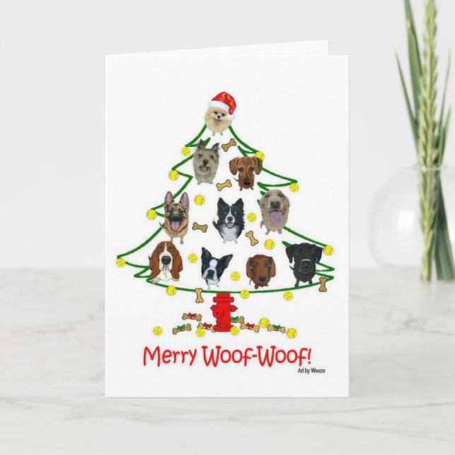 Merry Woof-Woof Dog Breeds Christmas Card (Front)