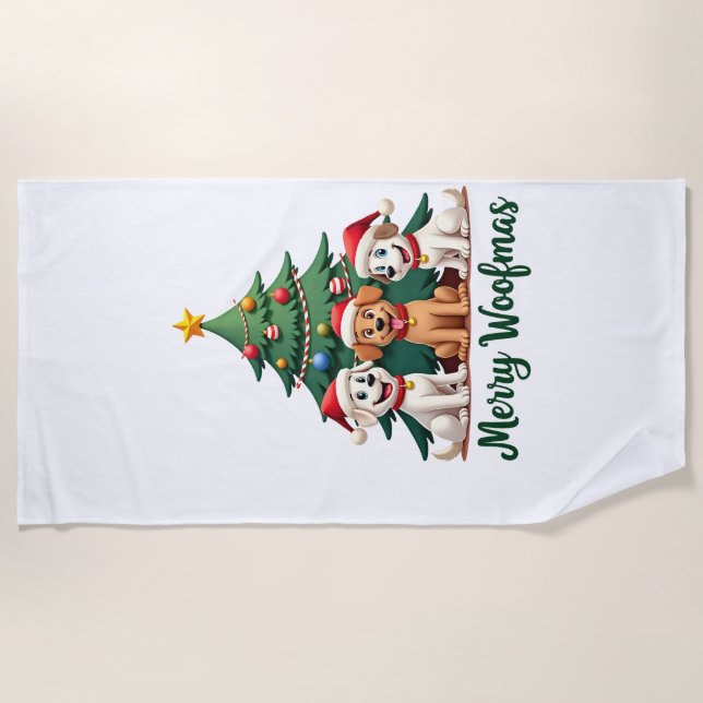 Merry Woofmas (2) Beach Towel (Front)