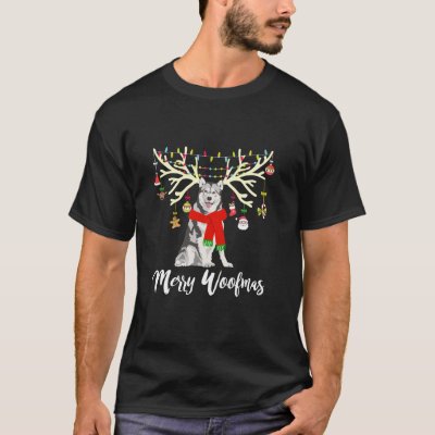 Merry Woofmas Alaskan Malamute Reindeer Christmas  T-Shirt