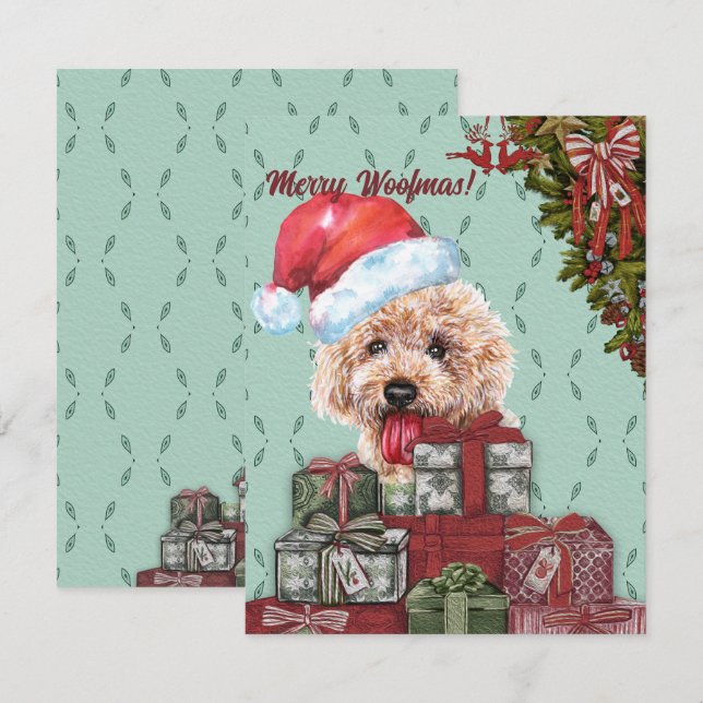 Merry Woofmas!Apricot Poodle Santa Hat Christmas Note Card (Front/Back)