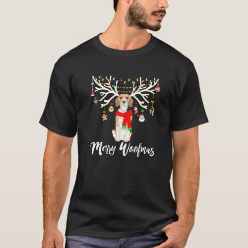 Merry Woofmas Beagle Reindeer Christmas Dog T_Shirt