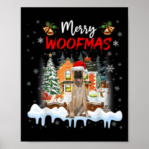 Merry Woofmas Belgian Shepherd Christmas Tree Dog Poster