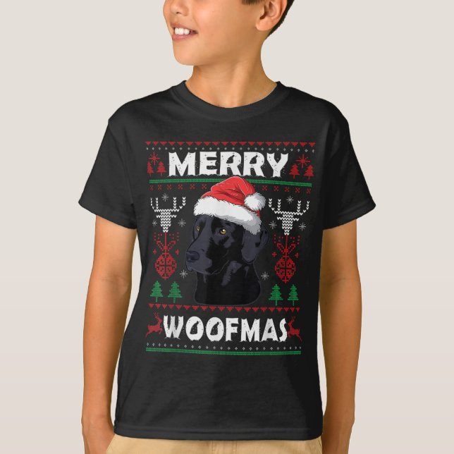 Merry Woofmas Black Lab Christmas Dog Lover Xmas G T-Shirt (Front)