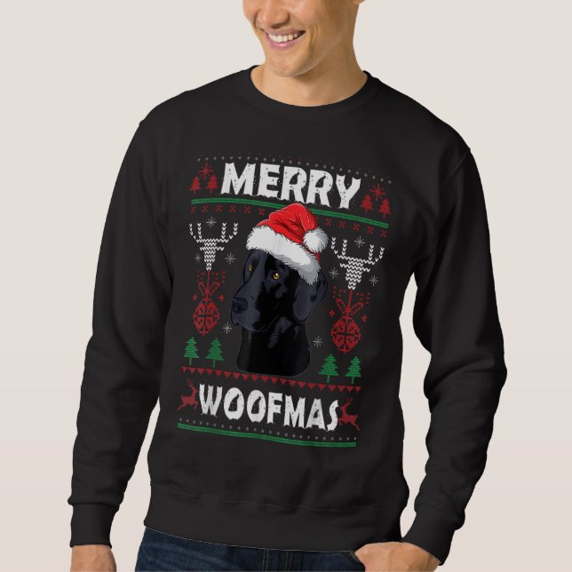 Merry Woofmas Black Lab Christmas Dog  Xmas Sweatshirt (Front)
