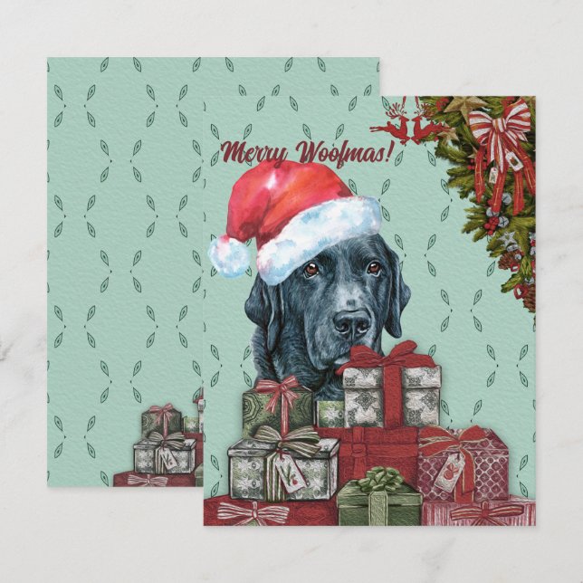 Merry Woofmas! Black labrador retriever Christmas Note Card (Front/Back)