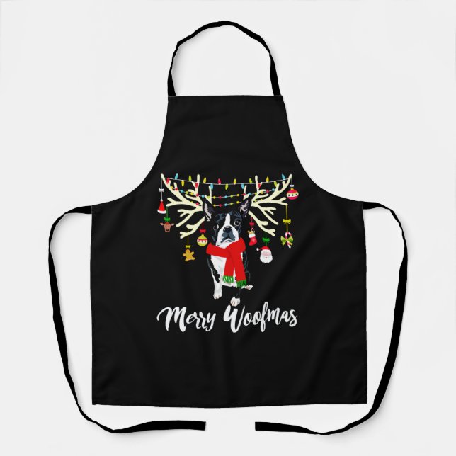 Merry Woofmas Boston Terrier Reindeer Christmas Do Apron (Front)