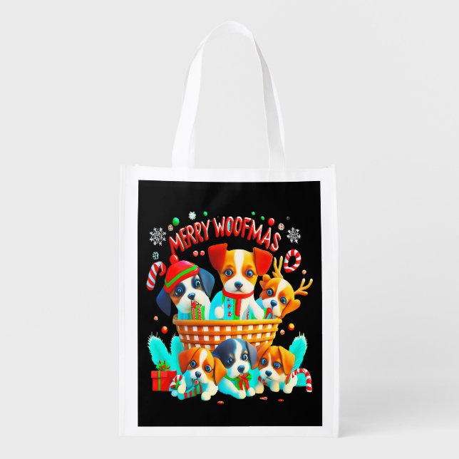  Merry Woofmas! Celebrate Christmas with your Paws Grocery Bag (Front)