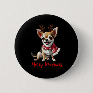 Merry Woofmas Chihuahua Dog Meme In Reindeer Antle Button