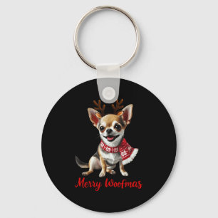 Merry Woofmas Chihuahua Dog Meme In Reindeer Antle Keychain