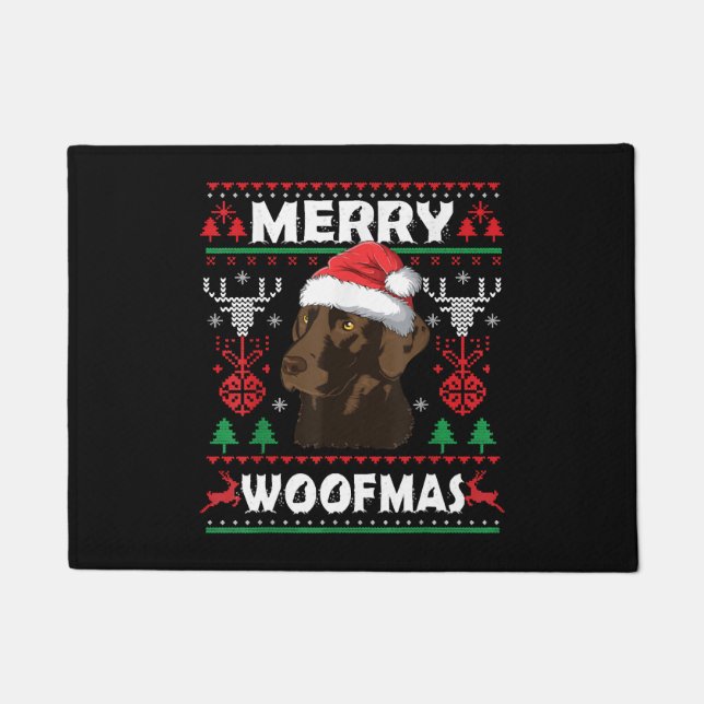 Merry Woofmas Chocolate Christmas Labrador Lover Doormat (Front)