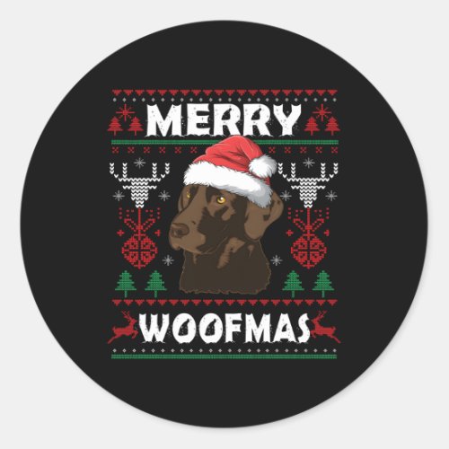Merry Woofmas Chocolate Lab Labrador Classic Round Sticker