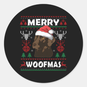 Merry Woofmas Chocolate Lab Labrador Classic Round Sticker