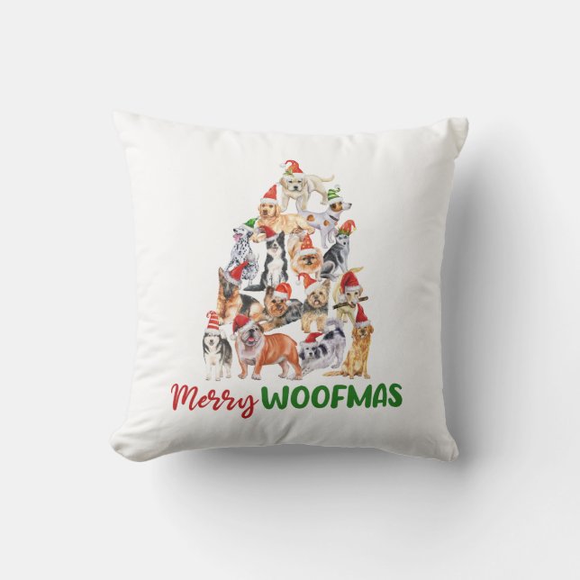 Merry Woofmas Christmas Dog Lovers Gift Throw Pillow (Front)