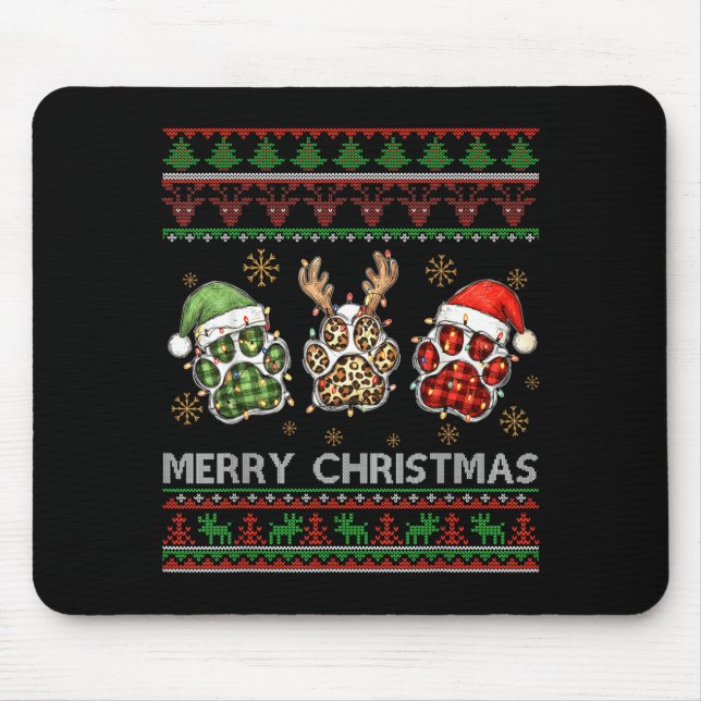 Merry Woofmas Christmas Dog Paws Leopard Ugly Swea Mouse Pad (Front)