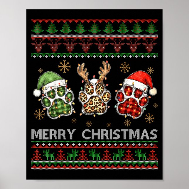 Merry Woofmas Christmas Dog Paws Leopard Ugly Swea Poster (Front)
