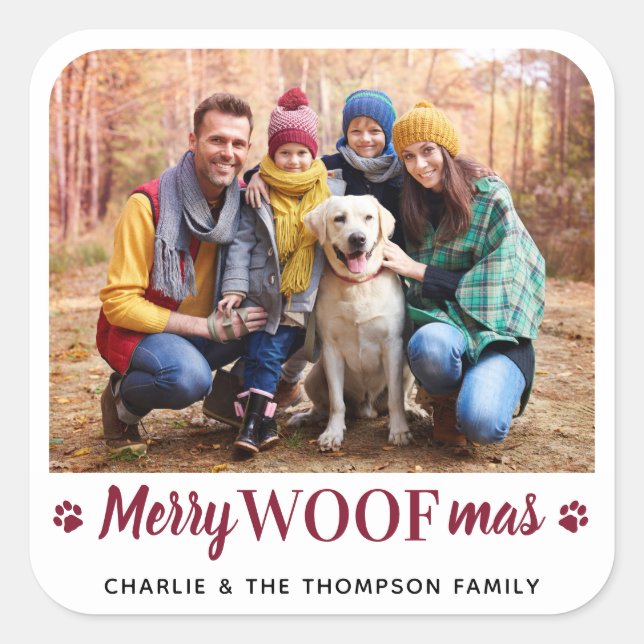 Merry WOOFmas Christmas From The Dog Pet Photo  Square Sticker (Front)