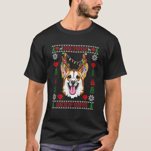 Merry Woofmas Corgi Santa Scarf Ugly Christmas Sw T-Shirt