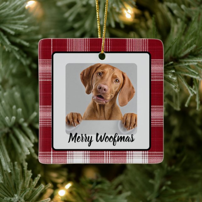 Merry Woofmas Custom Dog Photo Christmas Ornament (Tree)