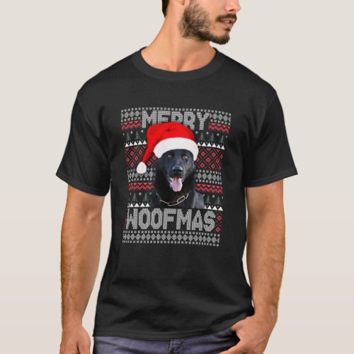 Merry Woofmas Cute Black German Shepherd with Sant T_Shirt
