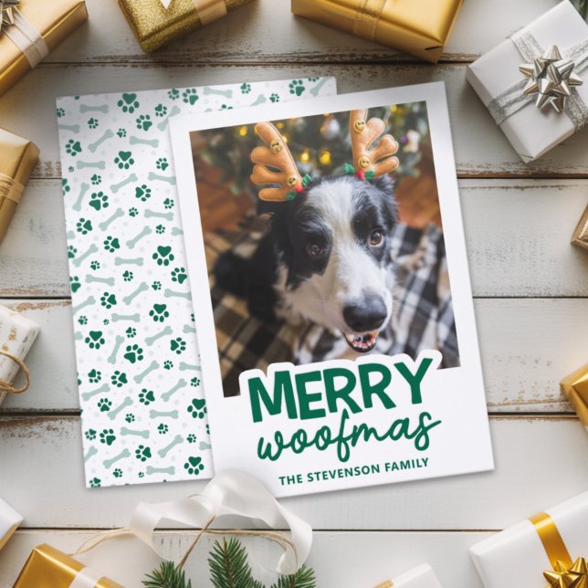 Merry Woofmas cute dog picture fun Christmas Letterpress Photo Cards (Creator Uploaded)