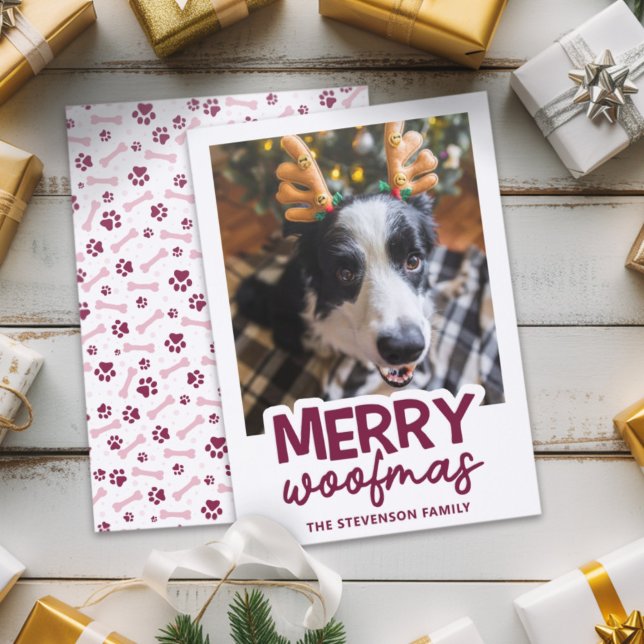 Merry Woofmas cute dog picture fun Christmas Letterpress Photo Cards (Creator Uploaded)